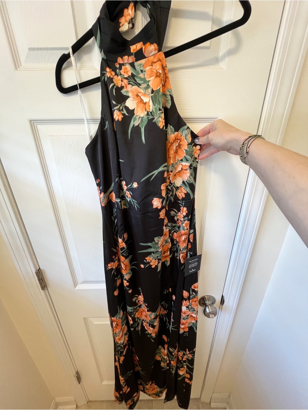 Lulus Passionately Chic Black Floral Satin Halter Dress - Picture 4 of 5